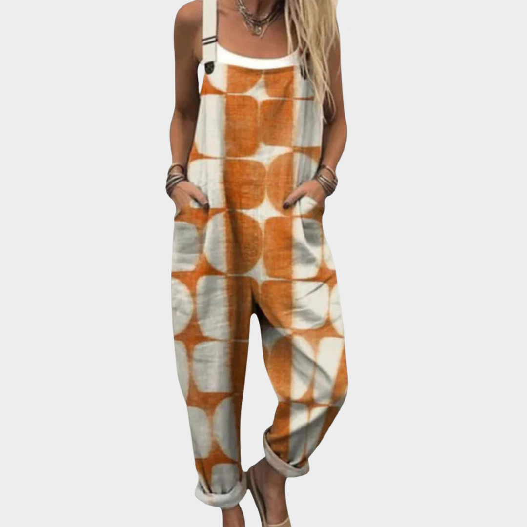 Comfortable Orange Tie Dye Print Dungarees, front view