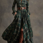 Mandy plaid belted shirt dress in Green, view 2