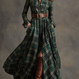 Mandy plaid belted shirt dress in Green, view 2