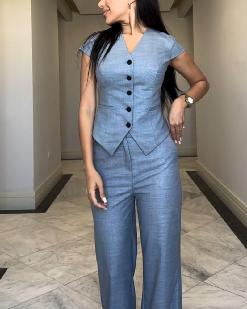 Rosana V-neck top and trouser set, view 2