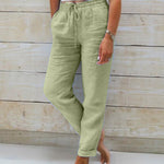 Aria cotton and linen elastic waist trousers in Green, view 5
