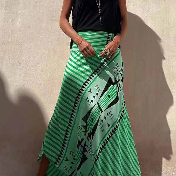 High waisted striped maxi skirt in Green, view 5