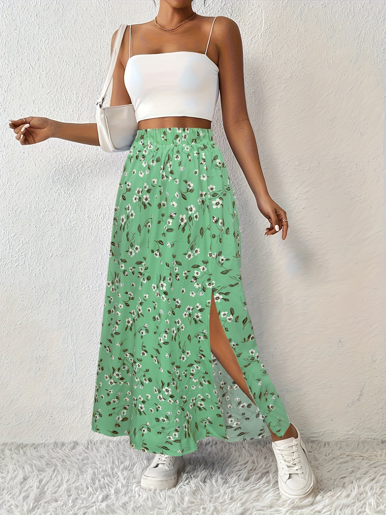Paige floral print maxi skirt in Mint Floral, view 3
