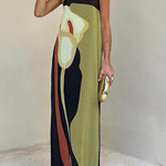 Alisa abstract print strapless maxi dress, view 4