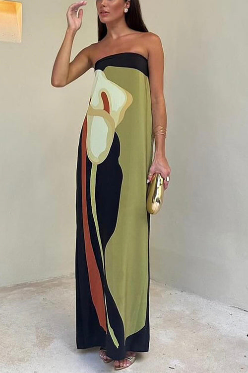 Alisa abstract print strapless maxi dress, view 4