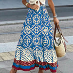 Yalina boho print maxi skirt with fringes in Blue, view 2