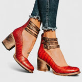 Janelis Block Heel Shoes in Red Croc, view 2