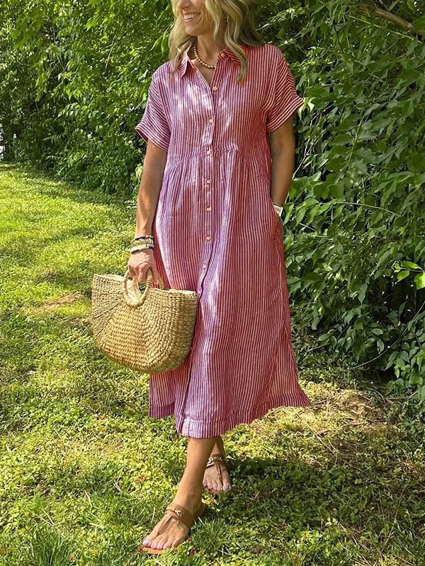 Cassandra Striped Shirt Dress in Red, view 6