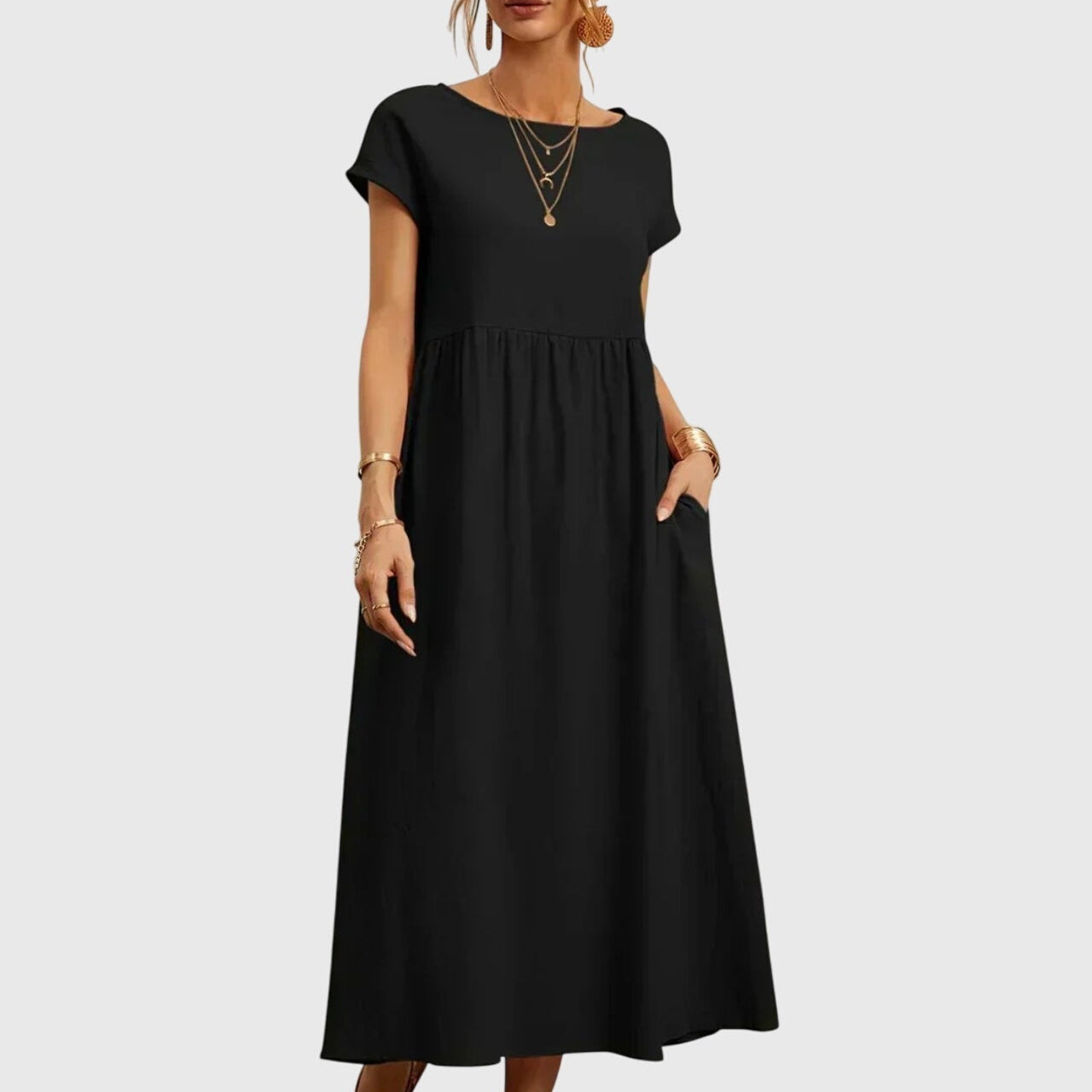 Giselle casual pocket dress in Black, view 3