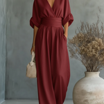 Maja V Neck High Waisted Jumpsuit in Red, view 4