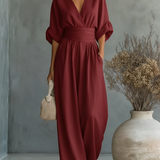 Maja V Neck High Waisted Jumpsuit in Red, view 4