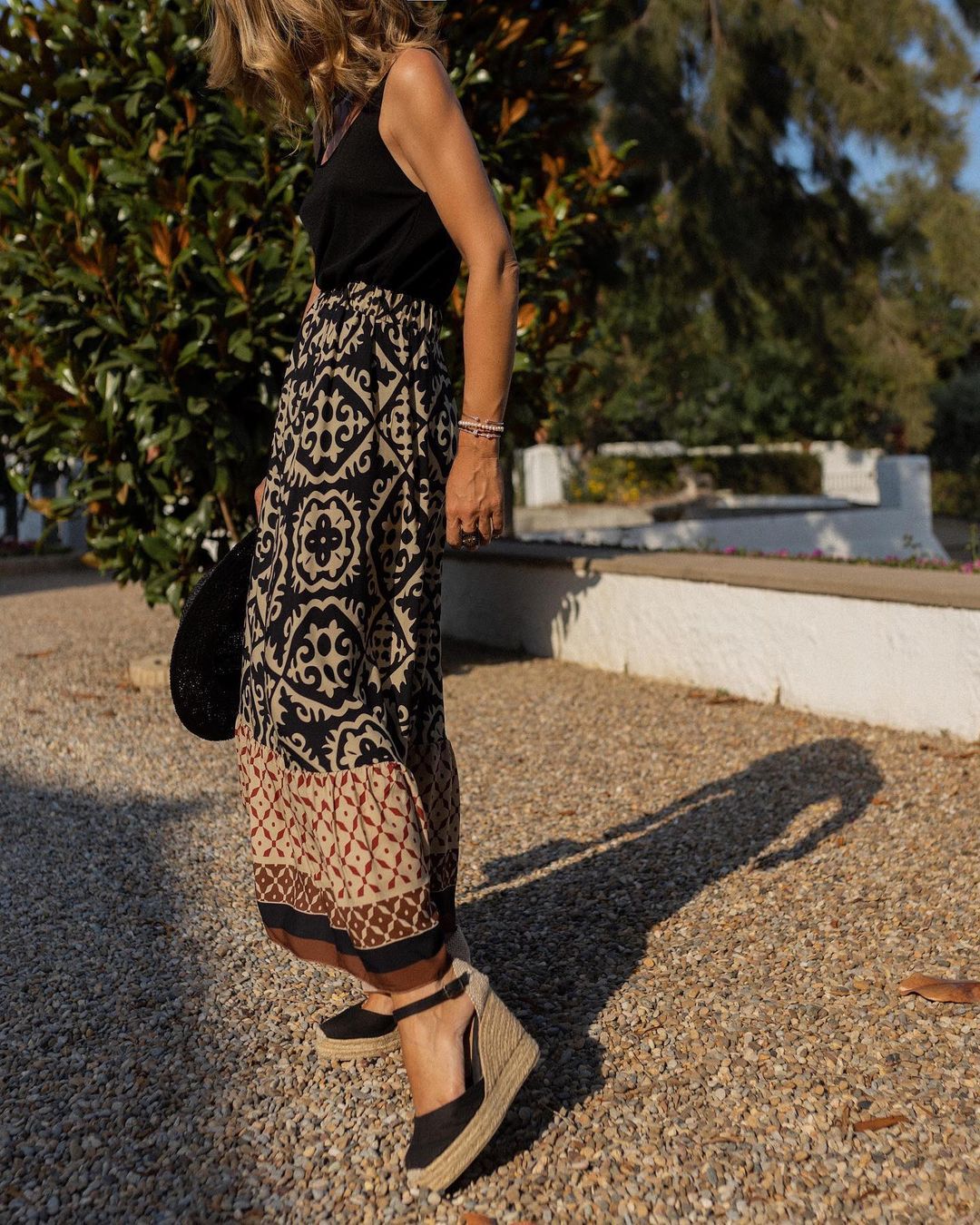 Yalina boho print maxi skirt with fringes, view 8