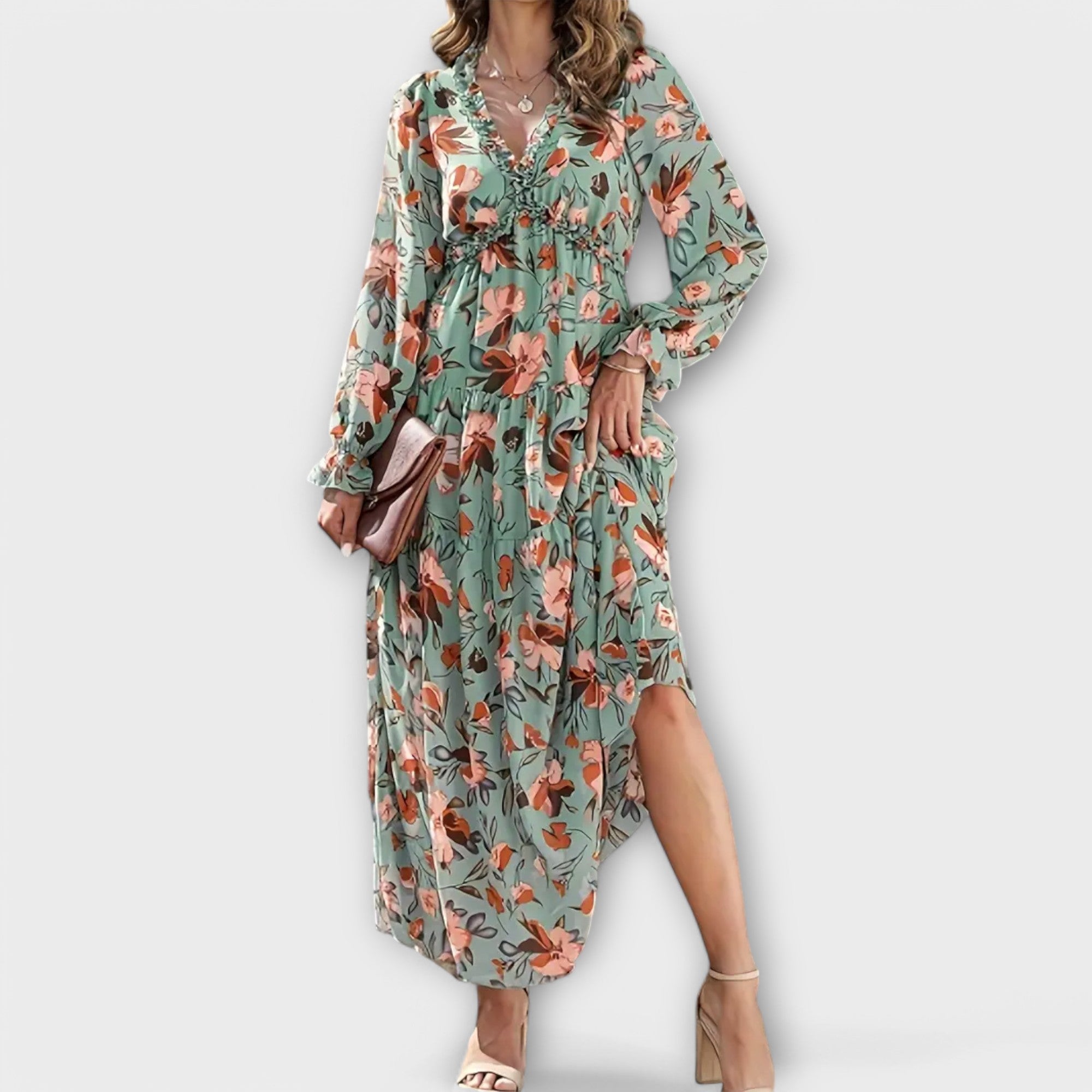 Helen floral maxi dress in Green, view 2