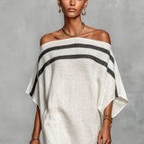 Minimalist off shoulder linen maxi dress, view 5
