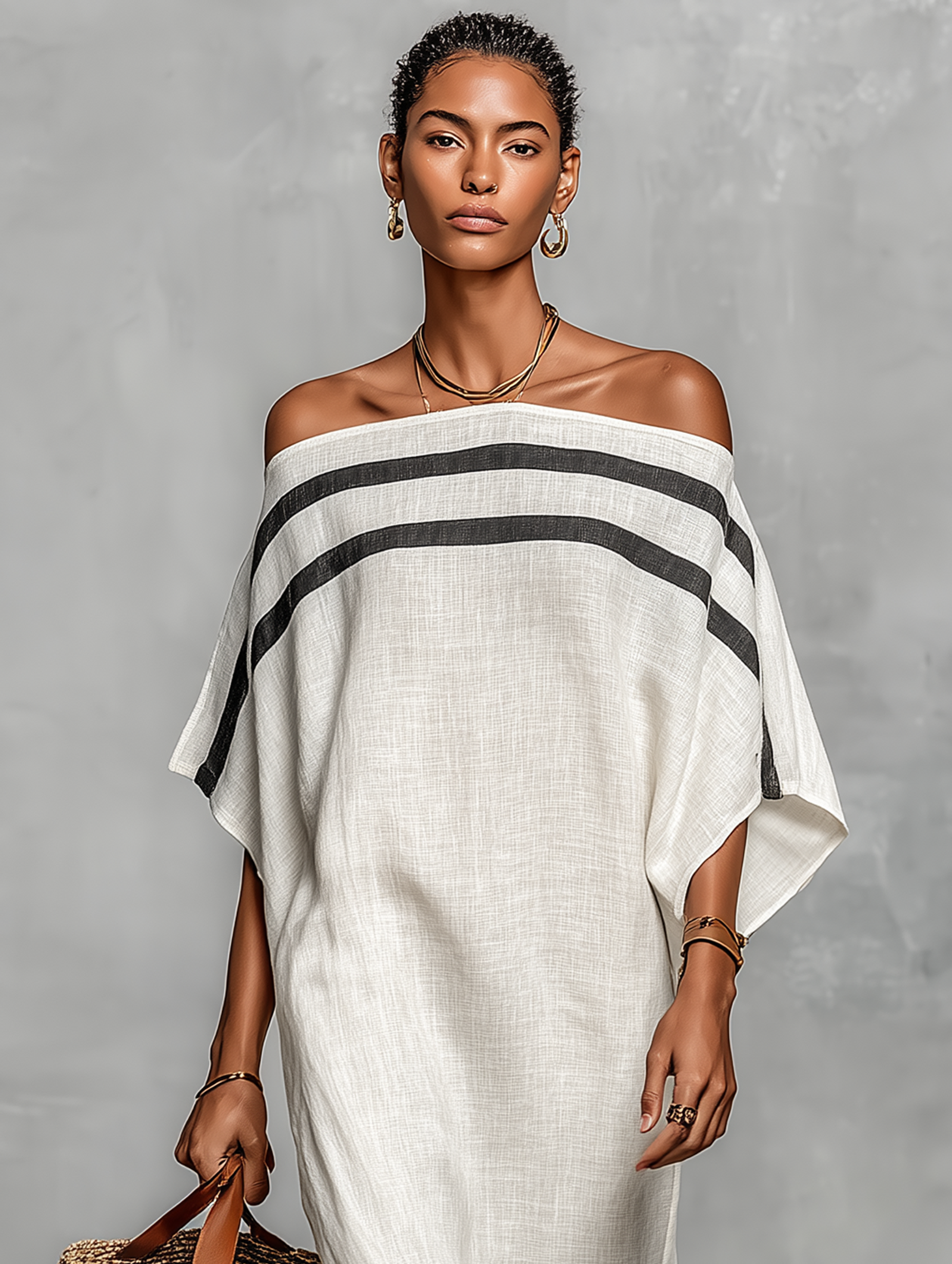 Minimalist off shoulder linen maxi dress, view 5