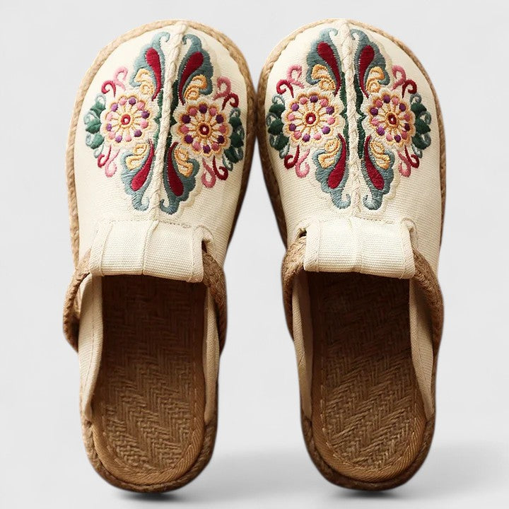 Marousse Embroidered Floral Mules in White, view 2