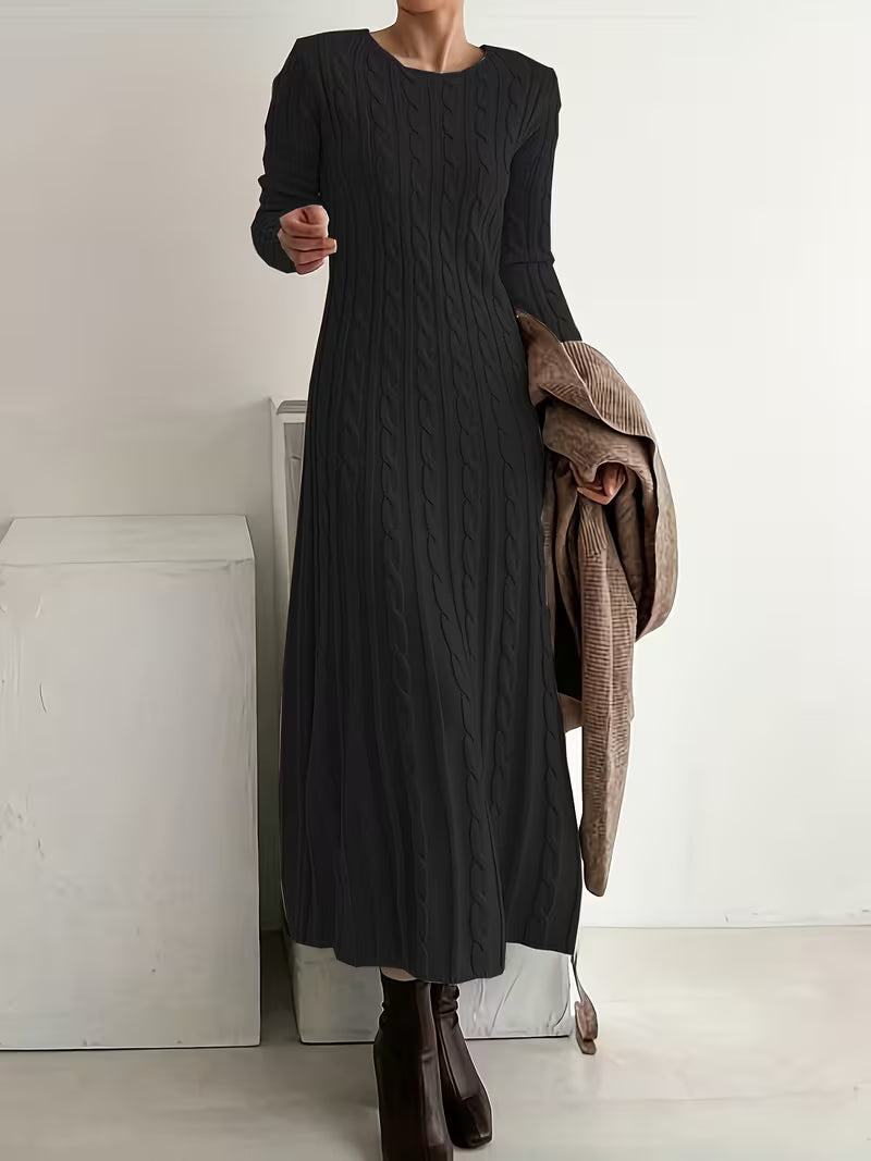 Olivia cable knit midi dress in Black, view 5