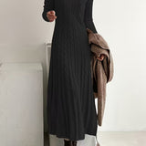 Olivia cable knit midi dress in Black, view 5
