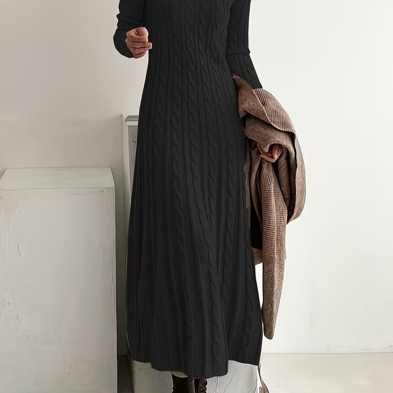 Olivia cable knit midi dress in Black, view 5