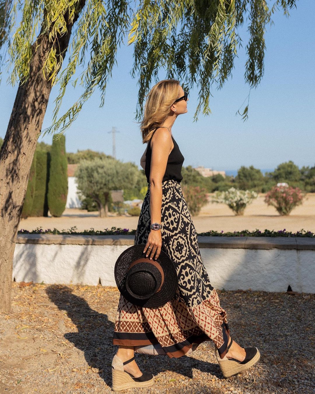 Yalina boho print maxi skirt with fringes, view 7