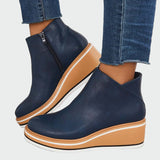 Olive | Leather Platform Orthopaedic Ankle Boots