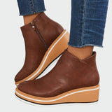 Olive | Leather Platform Orthopaedic Ankle Boots