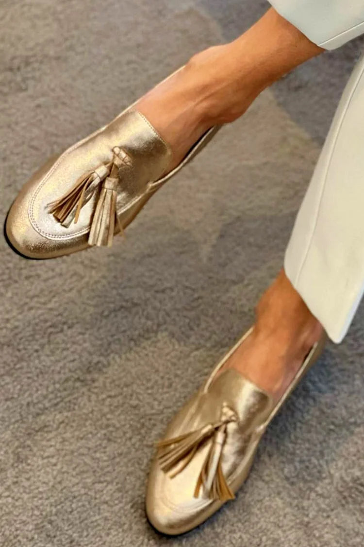 Beatrice Gold Metallic Tassel Loafers, view 2