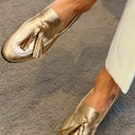 Beatrice Gold Metallic Tassel Loafers, view 2