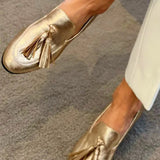 Beatrice Gold Metallic Tassel Loafers, view 2