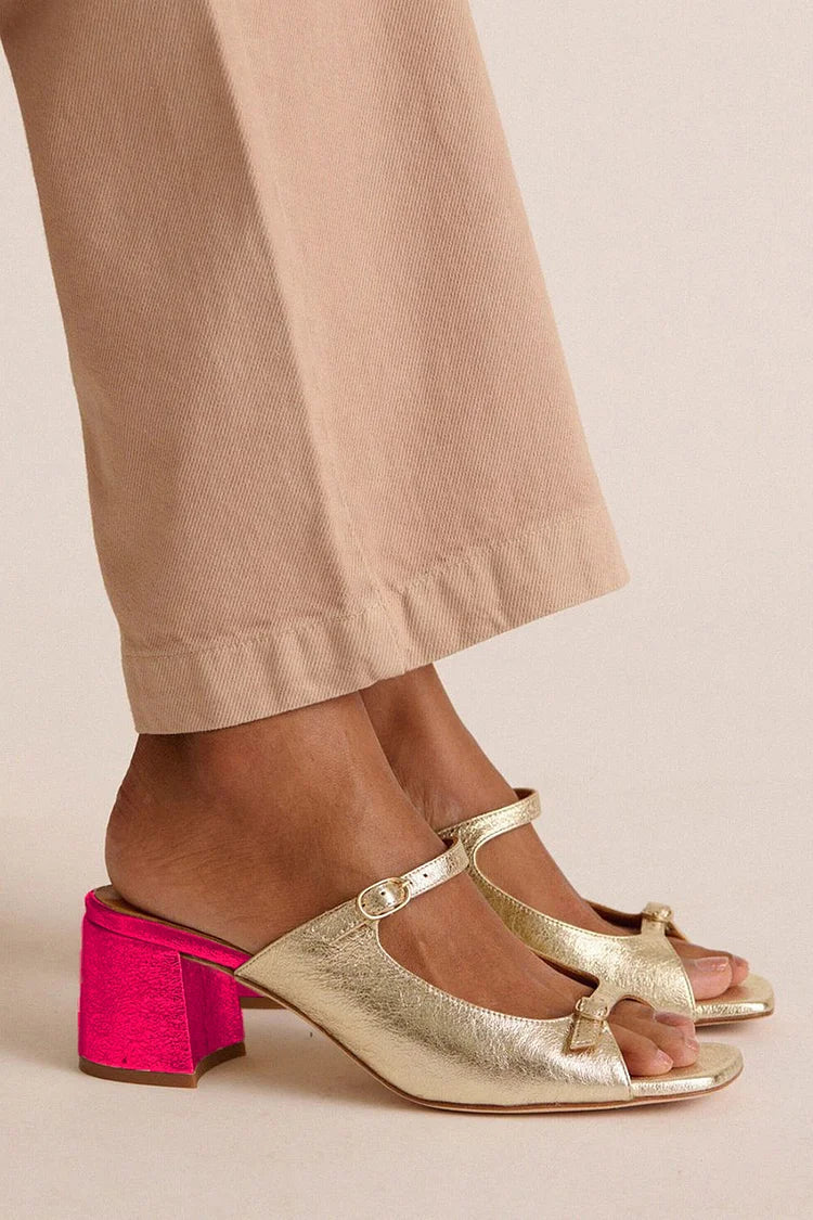 Marguerite golden mule heel sandal, view 2