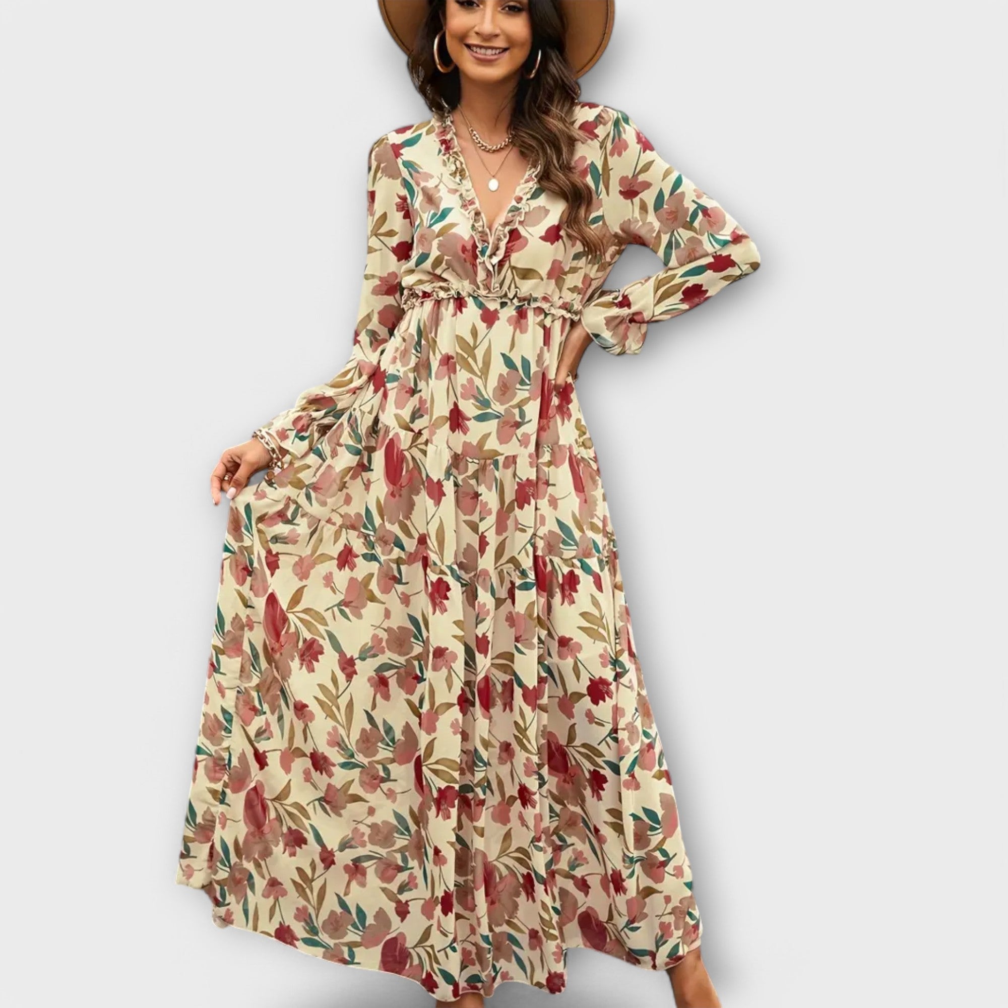 Helen floral maxi dress in Apricot, view 6
