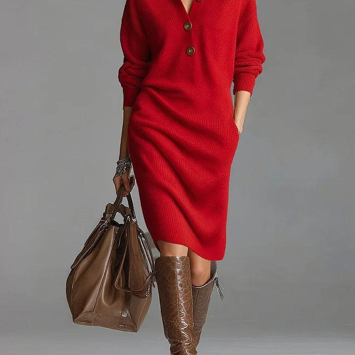 Janice ribbed knit jumper dress in Red, view 5
