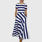 Carly Striped Midi Dress in Dark Blue, view 3