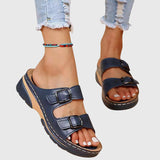Diora Orthopaedic Leather Wedge Sandals in Blue, view 2