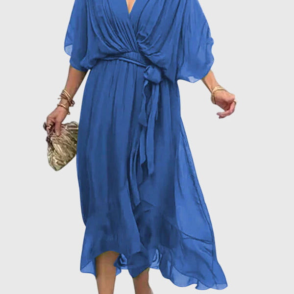 Bethany elegant V neck midi dress in Navy Blue, view 5