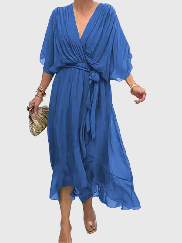Bethany elegant V neck midi dress in Navy Blue, view 5
