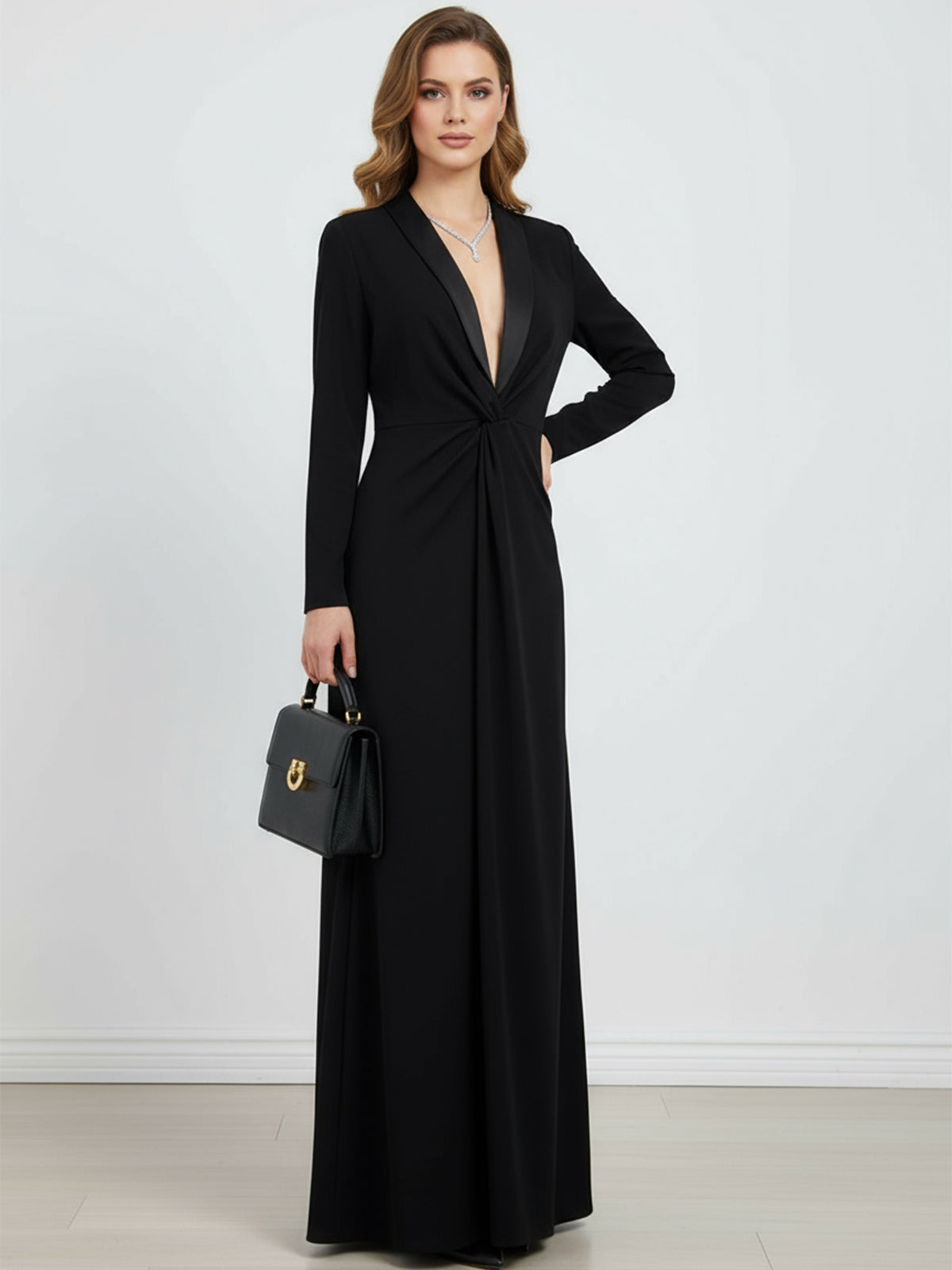 Kara deep V-neck maxi dress, view 3