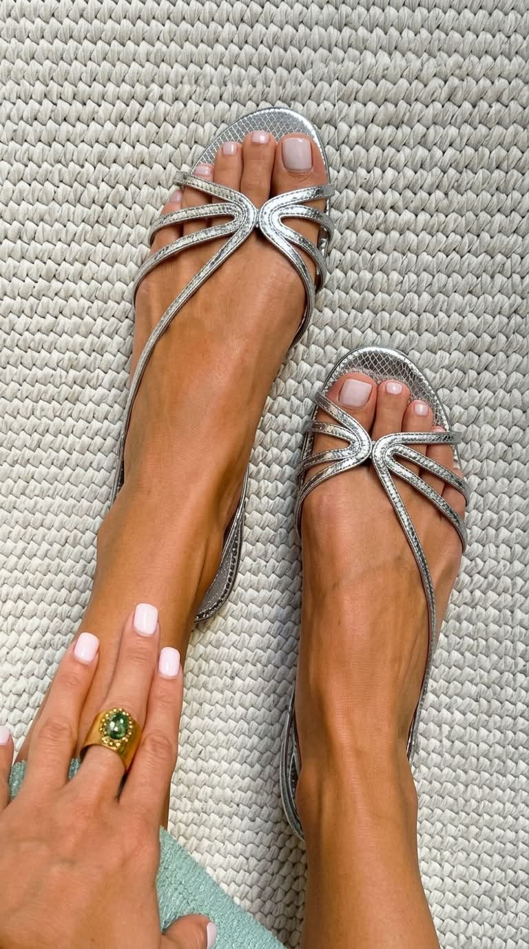 Fabienne Gold Knot Flat Sandals in Silver, view 4