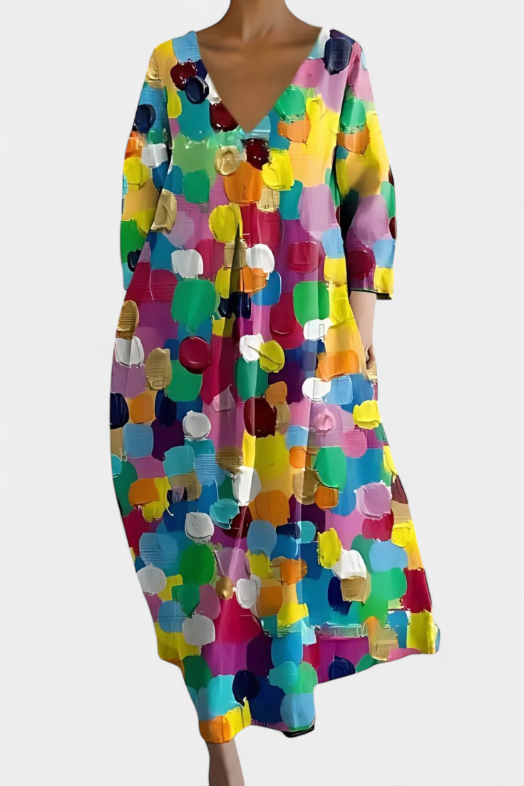 Isalinde V-neck dress in Rainbow Mosaic, view 5