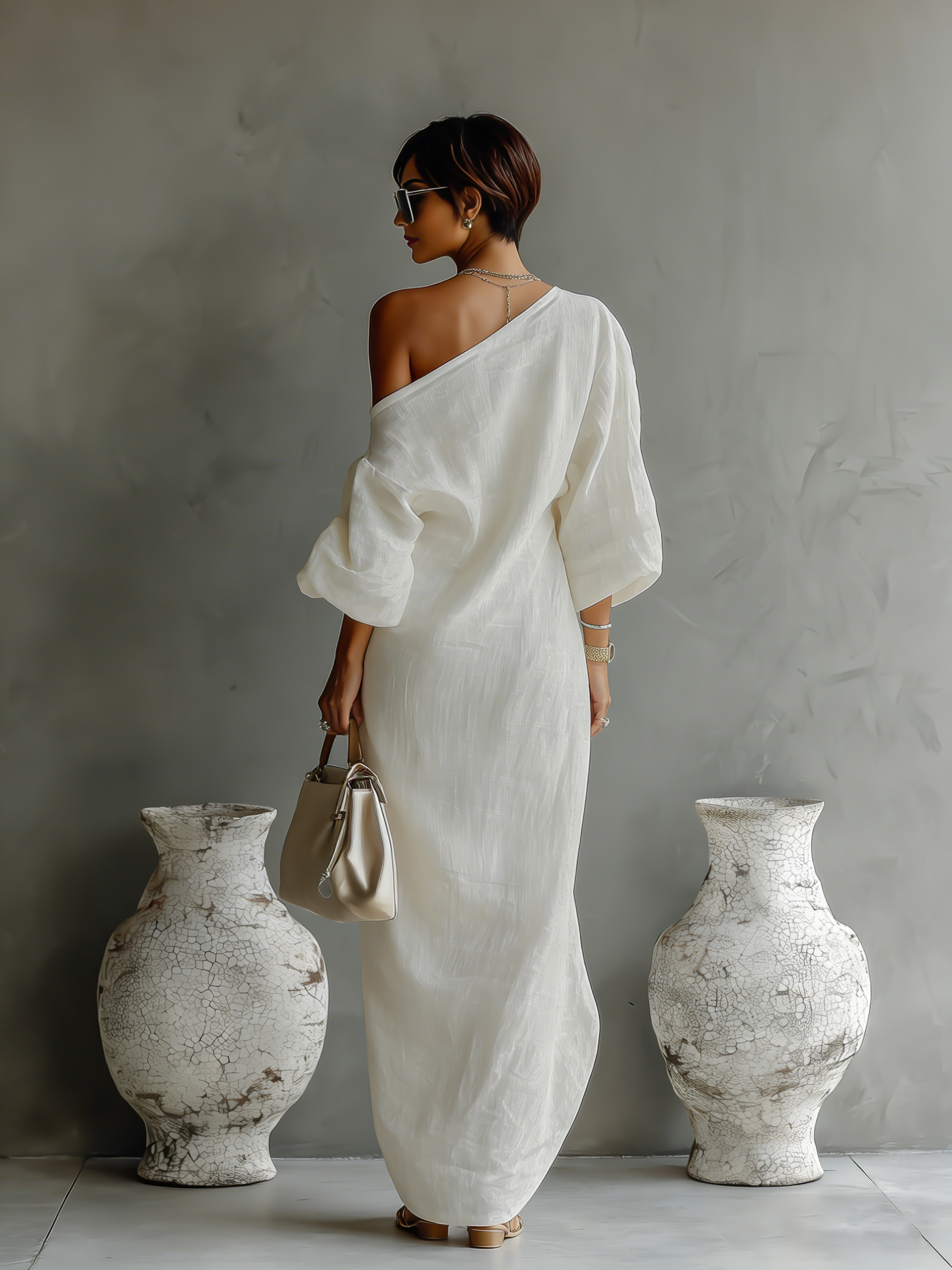 Off shoulder linen maxi dress, view 8
