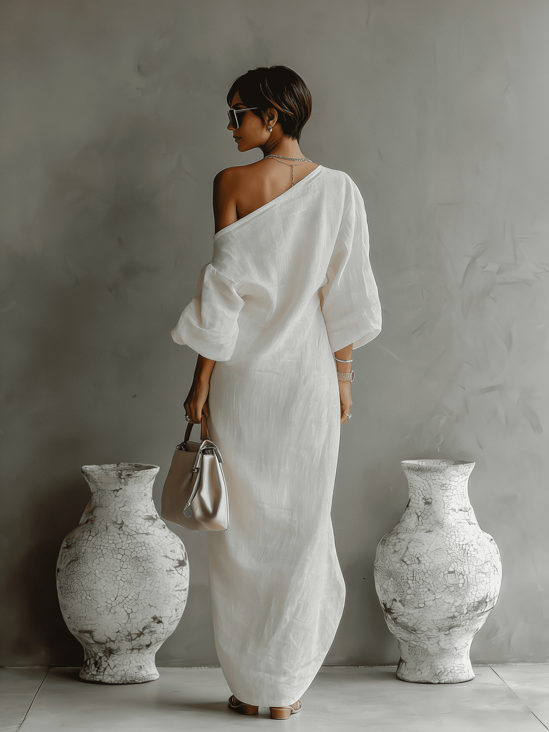 Aurora one shoulder linen maxi dress, view 10