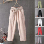 Classic cotton linen trousers with elasticated waist, view 2