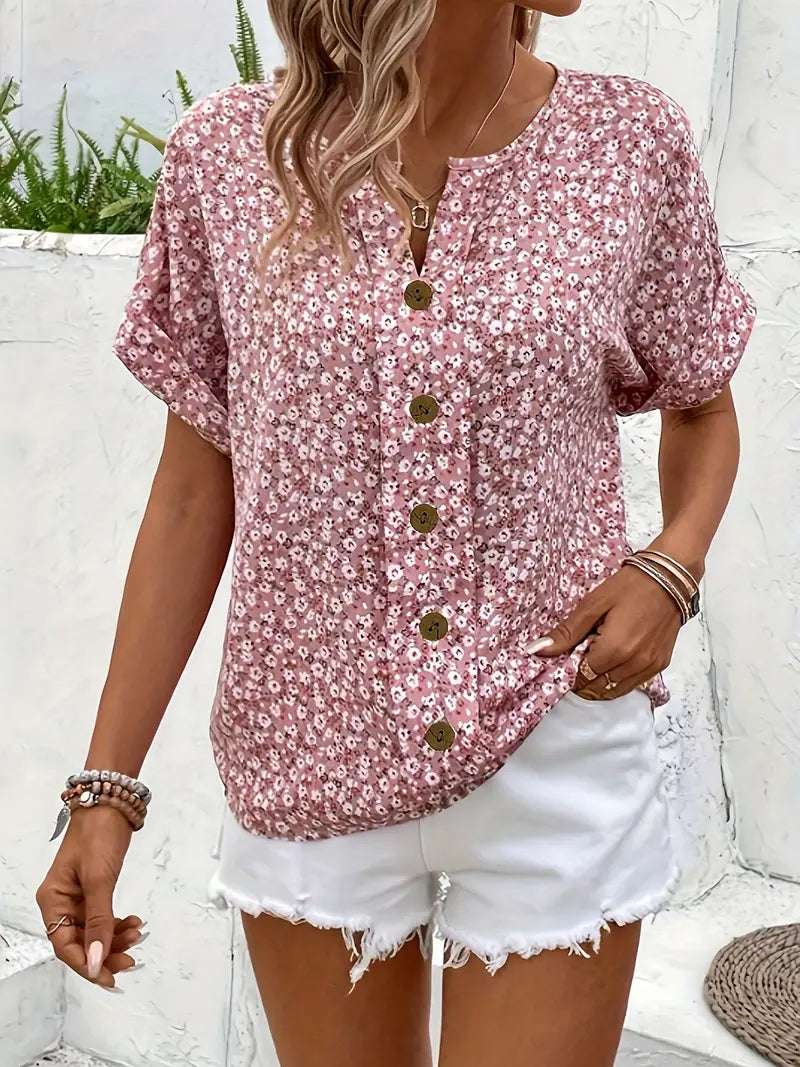 Verna pink floral blouse, view 3