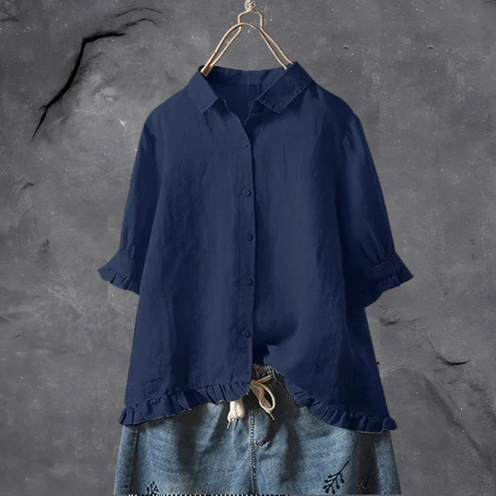 Mira refined chic top in Blue, view 3