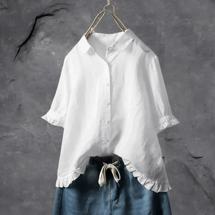 Mira refined chic top in White, front view