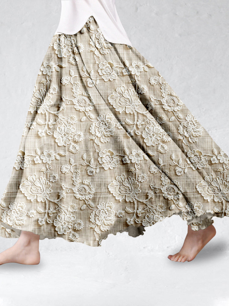 Caliane floral lace print maxi skirt in Khaki, front view