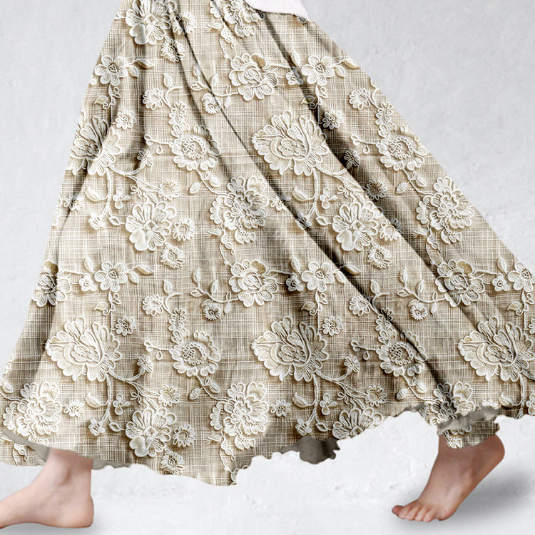 Caliane floral lace print maxi skirt in Khaki, front view