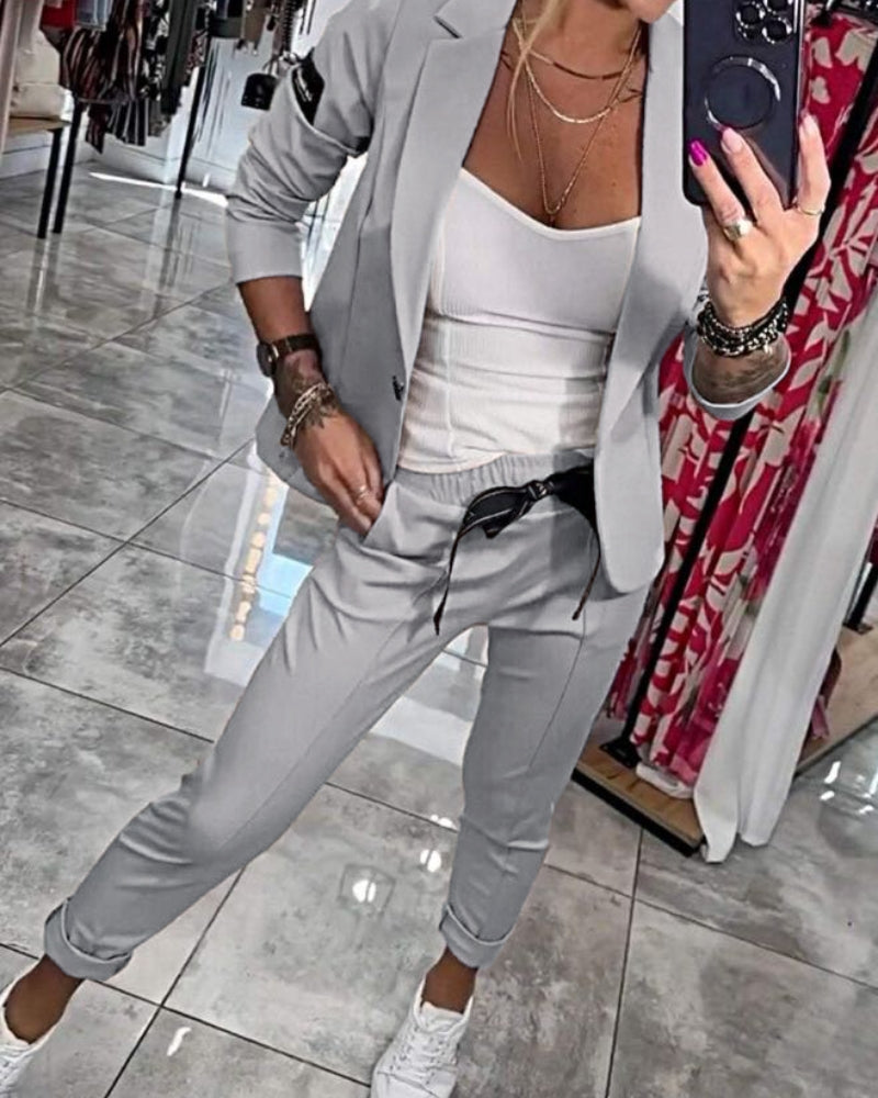 Malou jacket and trouser two-piece set in Grey, view 3