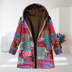 Sara pink patchwork fleece-lined hooded coat, front view