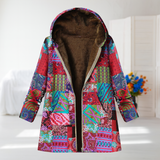 Sara pink patchwork fleece-lined hooded coat, front view